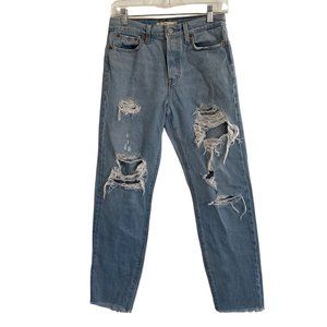 Levi's Wedgie Jeans High Rise Button Fly Straight Mom Raw Hem Distressed 26